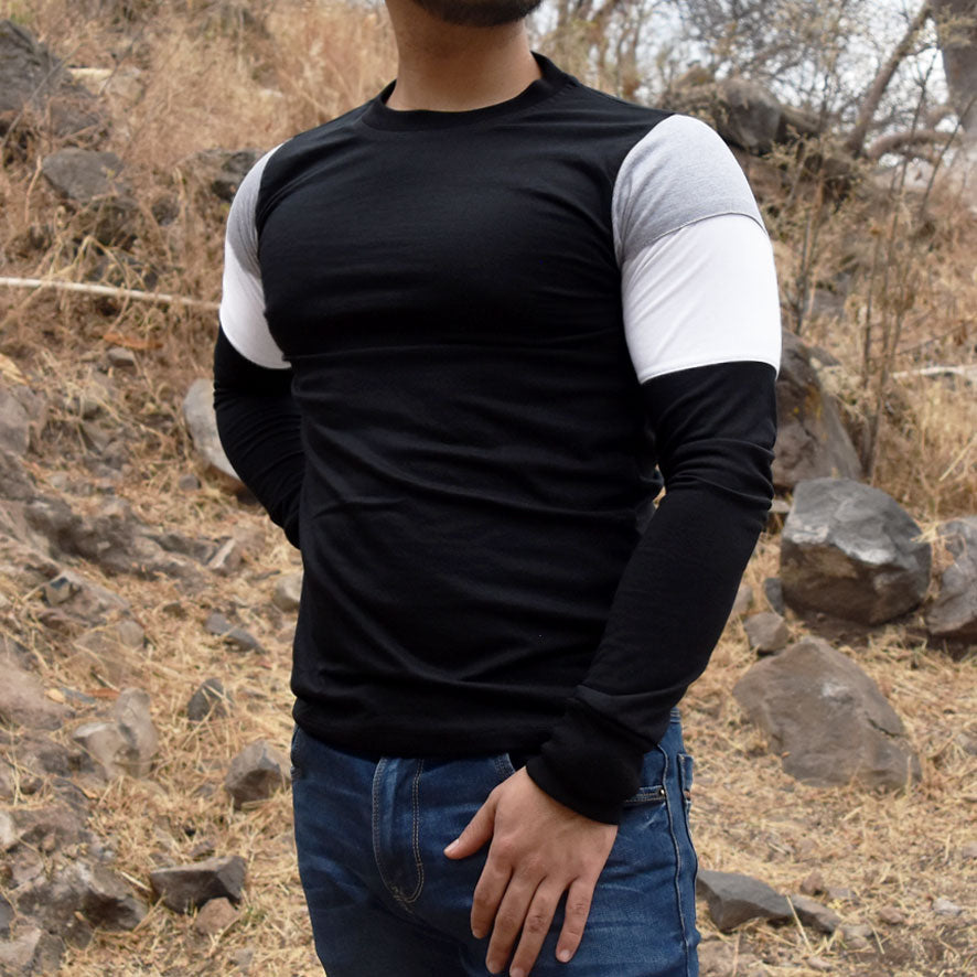 Playera Manga Larga Diseño En Hombros Con Puño #A072