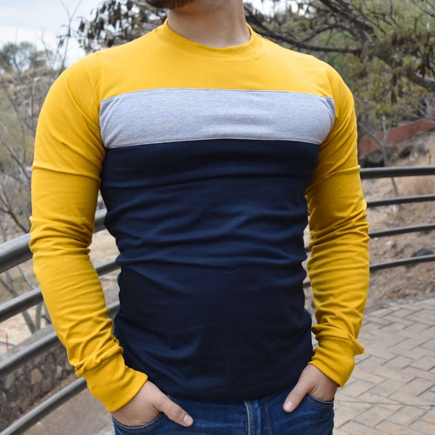 Playera Manga Larga Con Franja Con Puño #A073