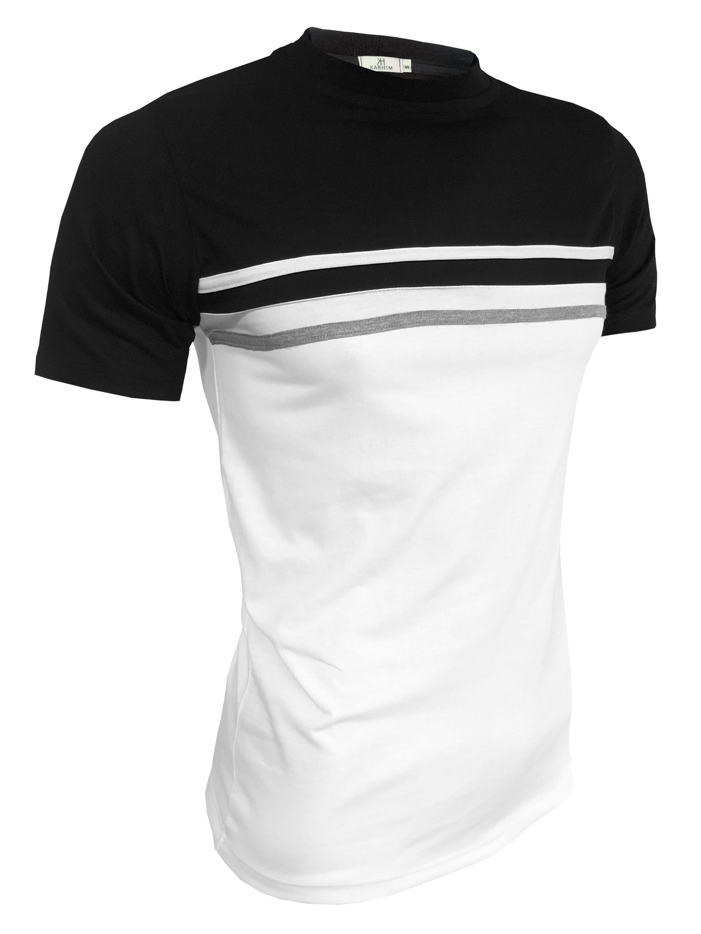 Playera Cuello Redondo Manga Corta Con Líneas En Pecho #A080