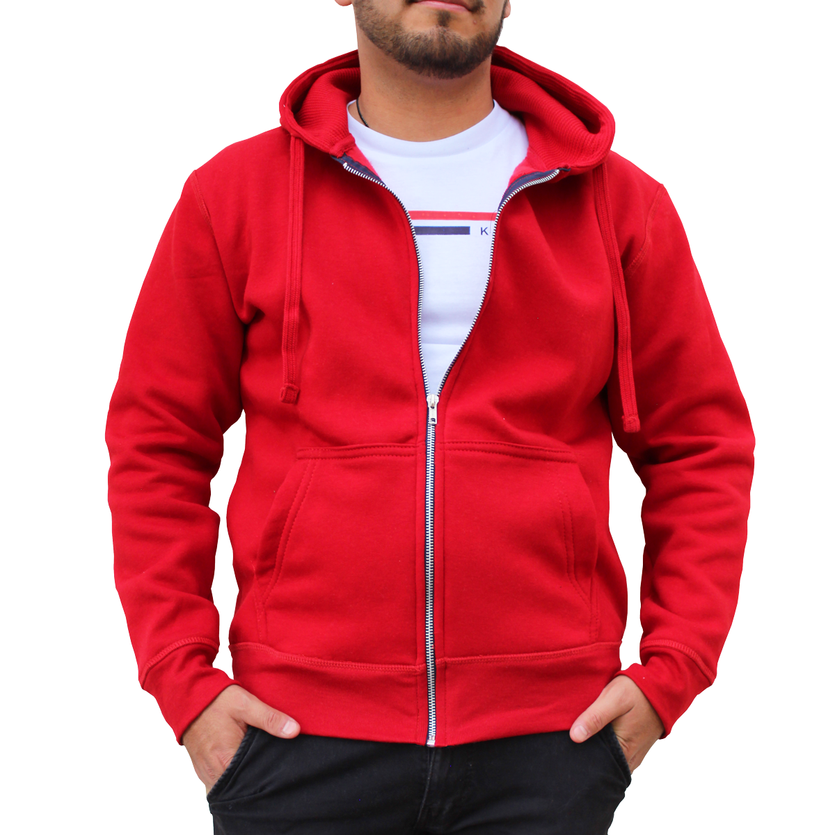 Sudadera Hombre Hoodie Con Cierre Capucha Gorra Rojo #A311