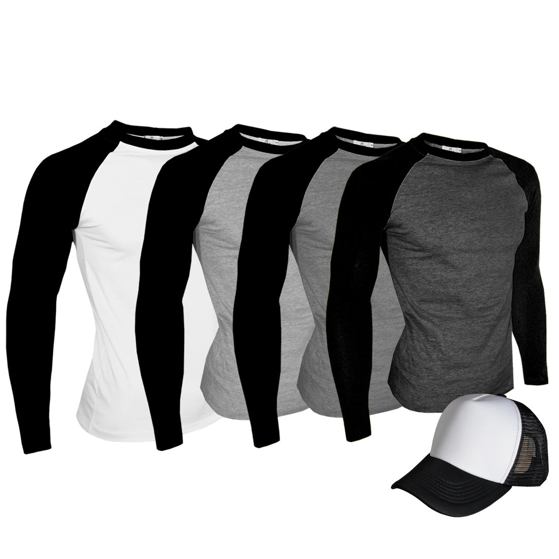 Paquete 4 Playeras Karhim Manga Larga Gorra Hombre De Regalo