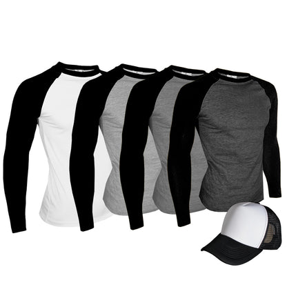 Paquete 4 Playeras Karhim Manga Larga Gorra Hombre De Regalo