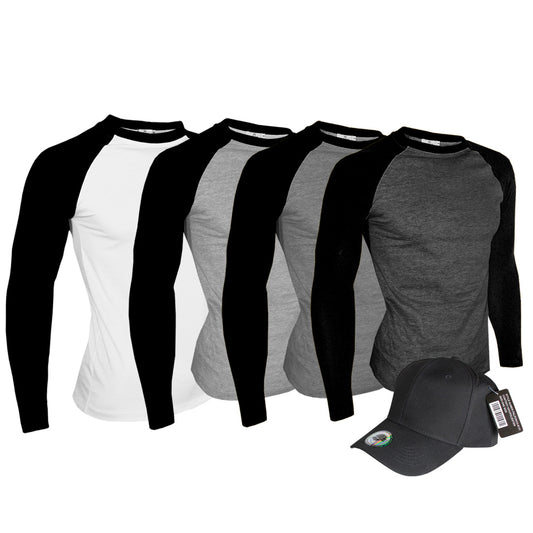 Paquete 4 Playeras Karhim Manga Larga Gorra Hombre De Regalo