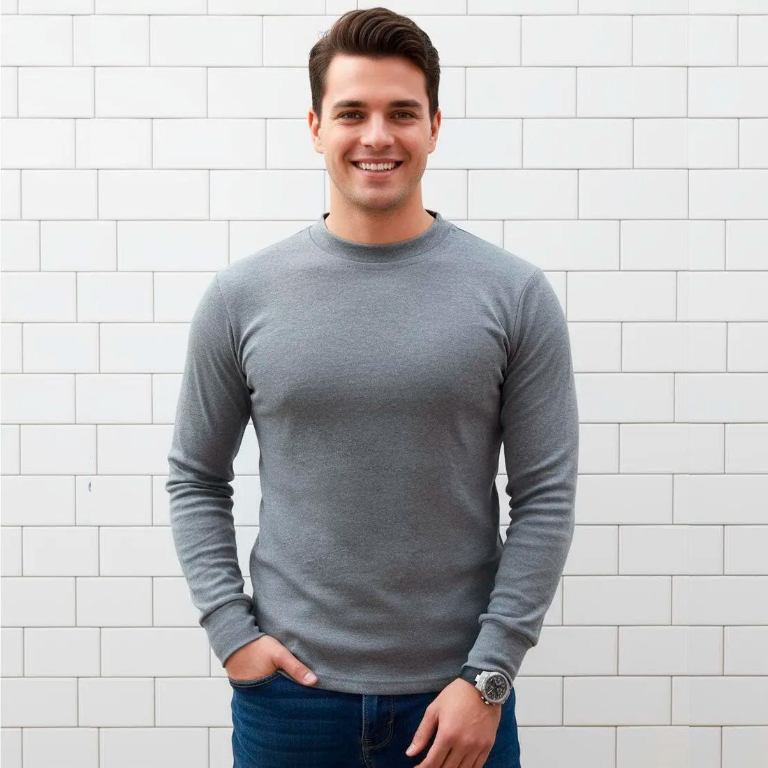 Playera Cuello Redondo Manga Larga Lisa Para Adulto #A042