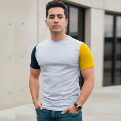 Playera Cuello Redondo Manga Corta Combinada #A045