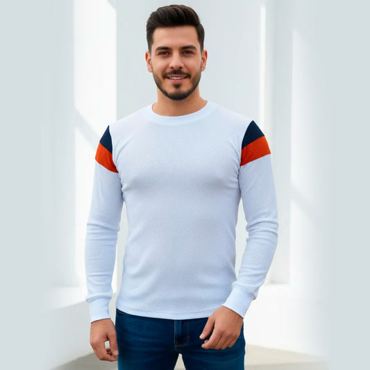 Playera Waffle Manga Larga Diseño En Hombros #A048