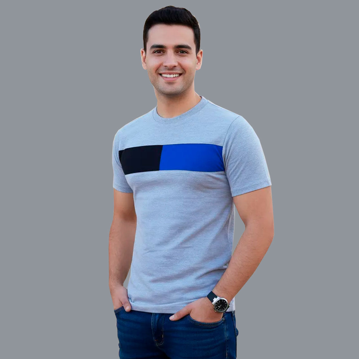 Playera Manga Corta Franja Bicolor Para Caballero #A061