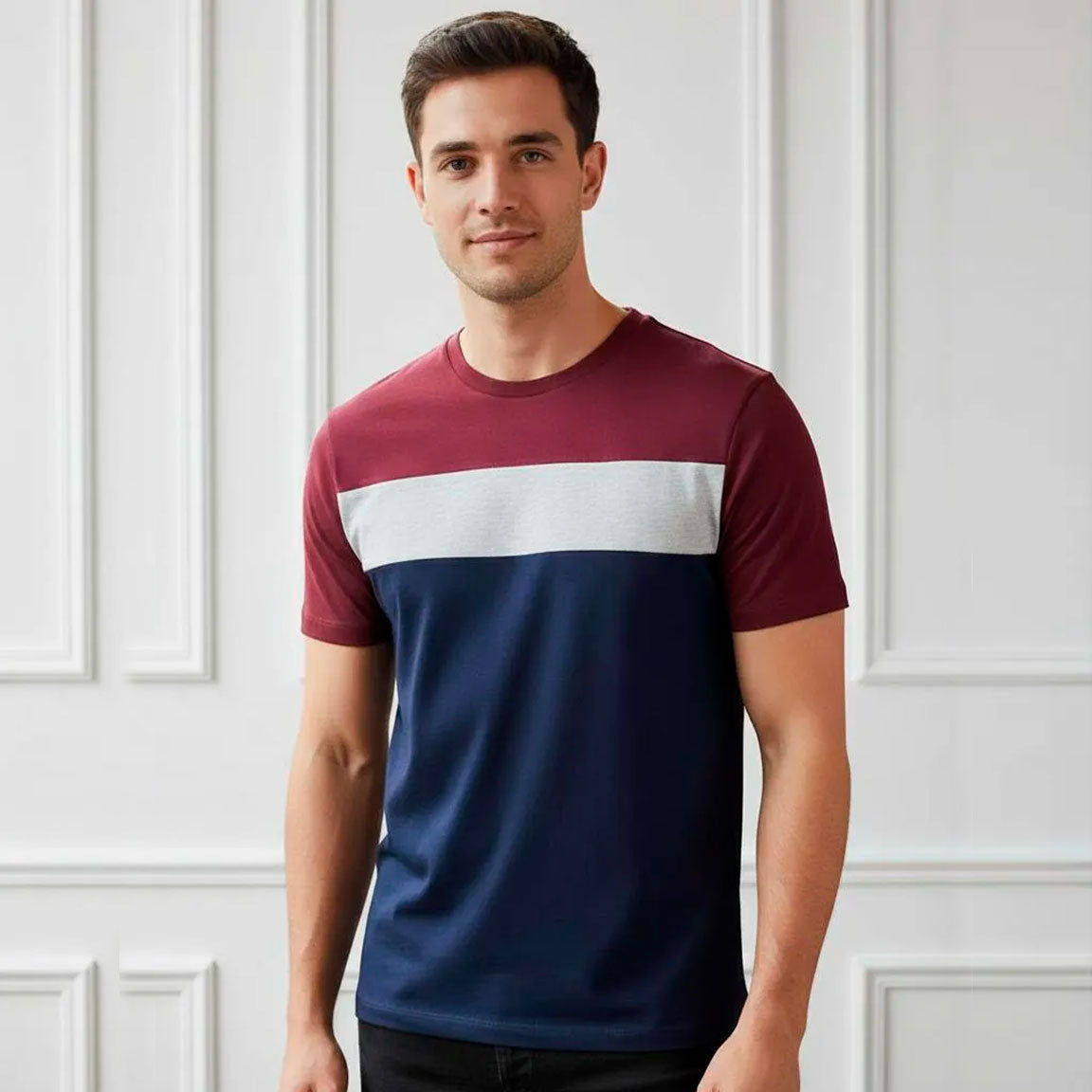 Playera Cuello Redondo Manga Corta Con Franja #A063