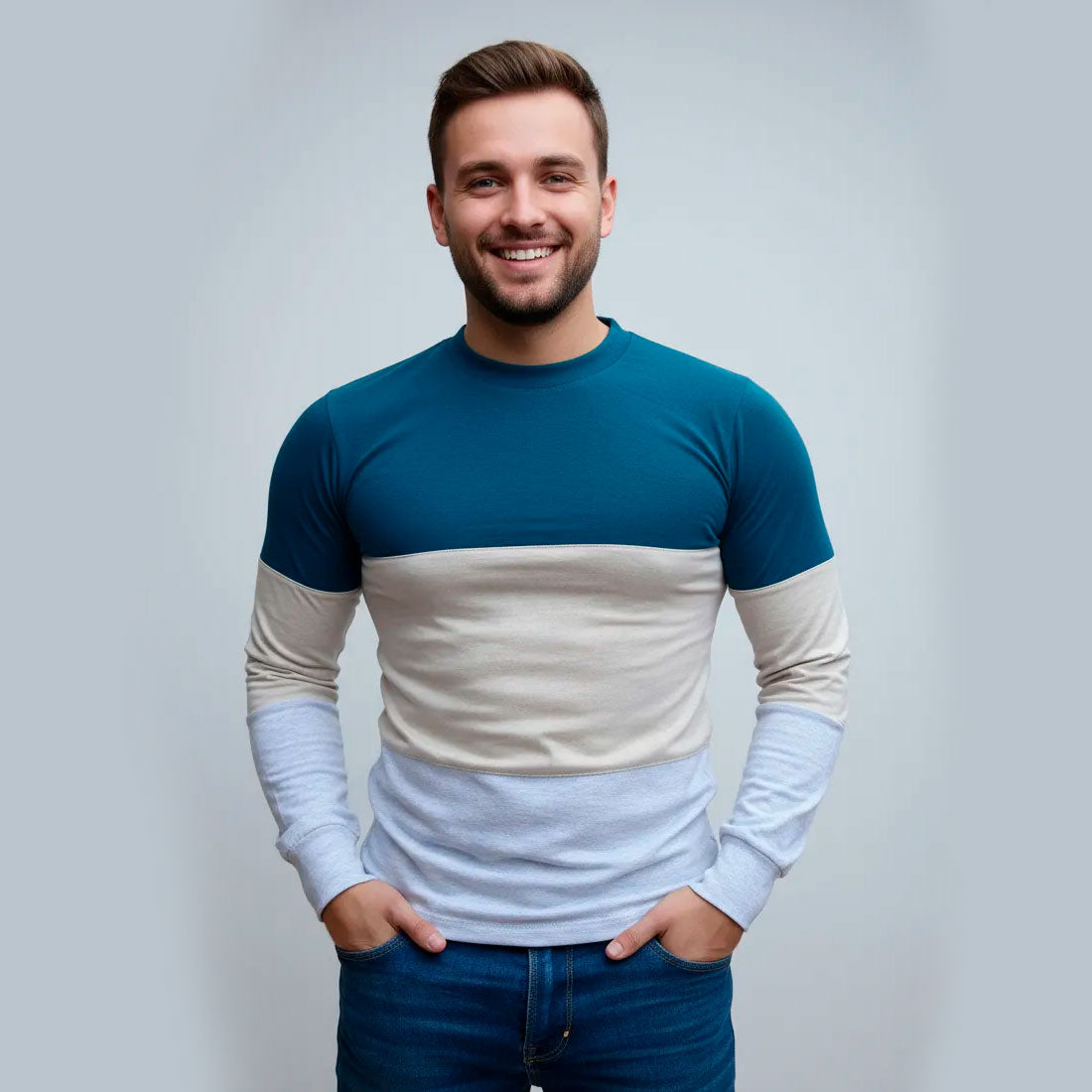 Playera Manga Larga Combinada Con Puño #A071