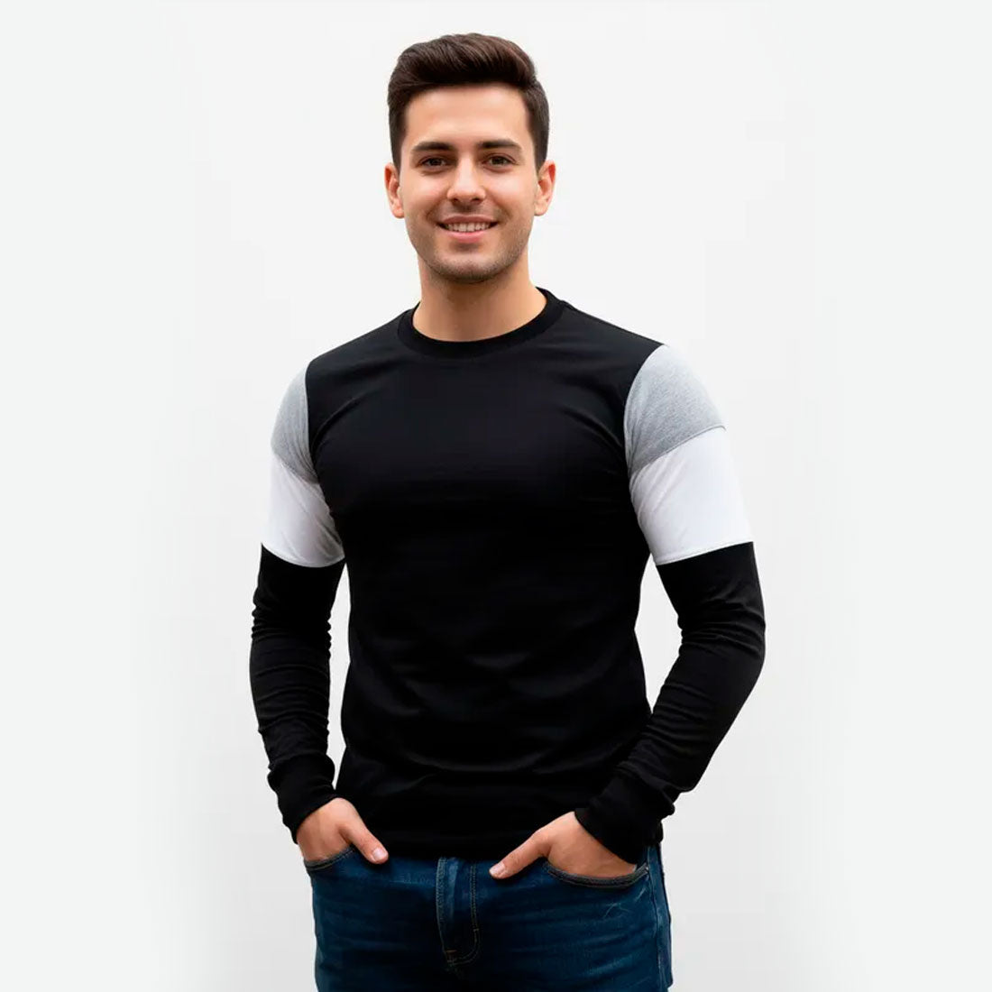 Playera Manga Larga Diseño En Hombros Con Puño #A072