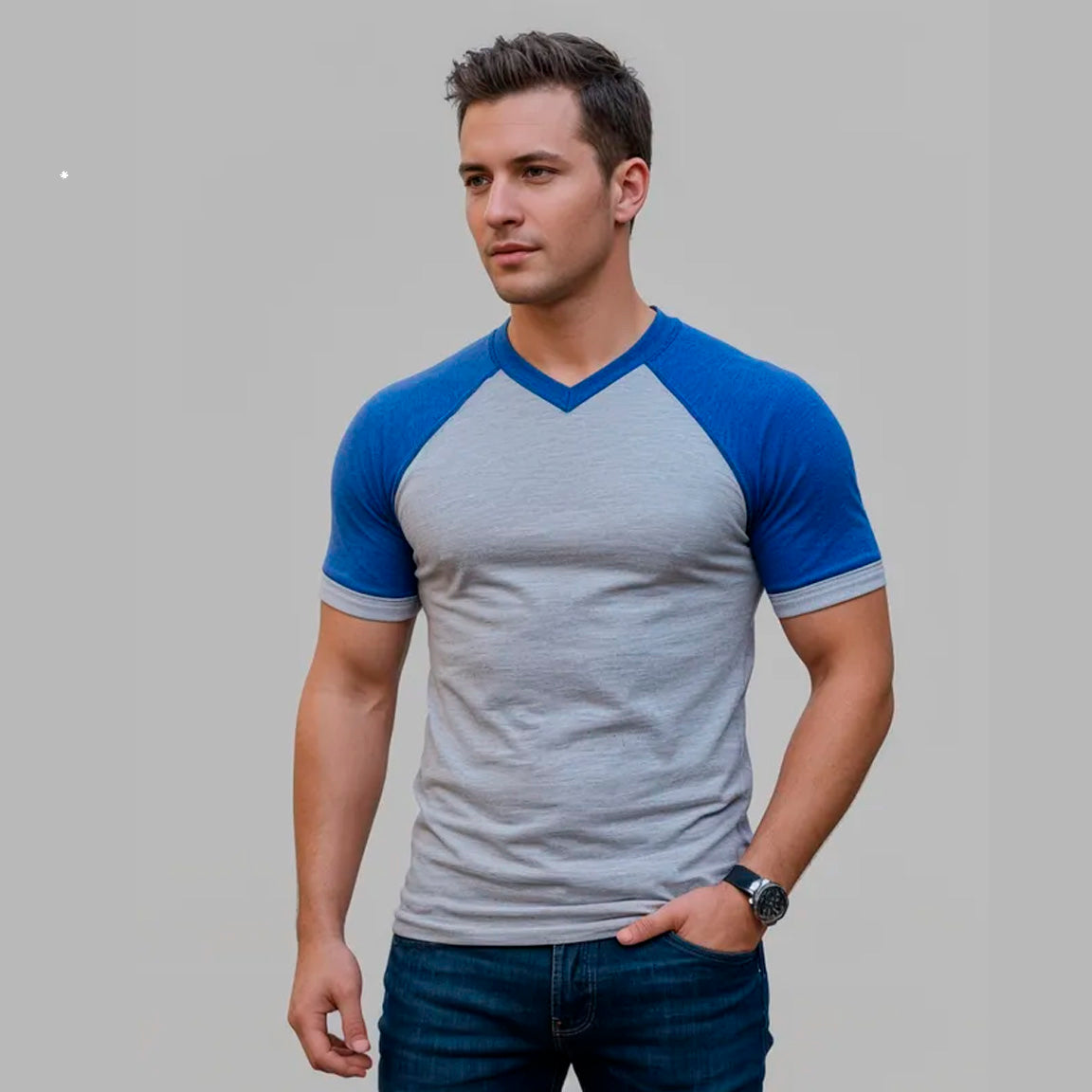 Playera Cuello V Manga Corta Combinada A082