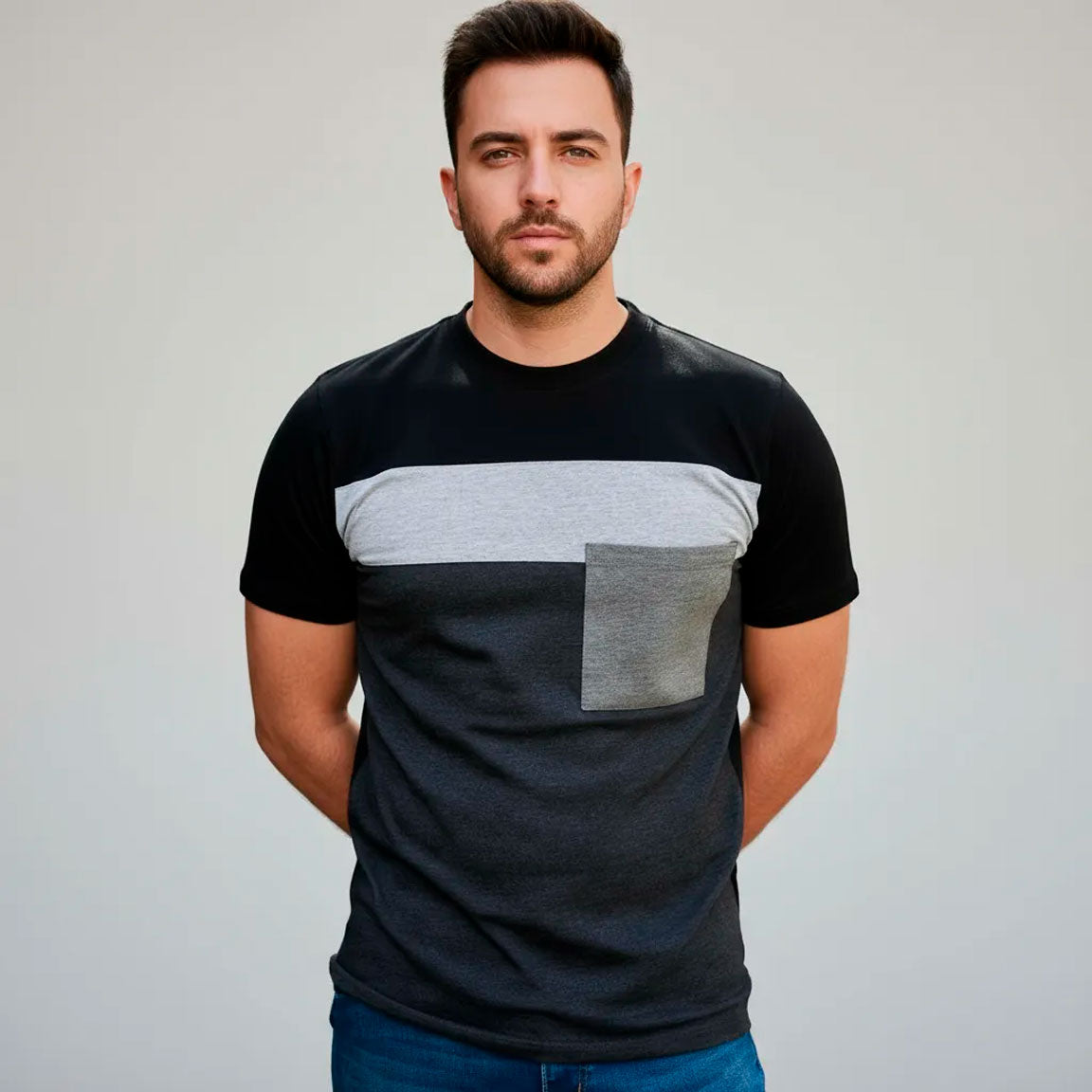 Playera Manga Corta Combinada Con Bolsa #A101