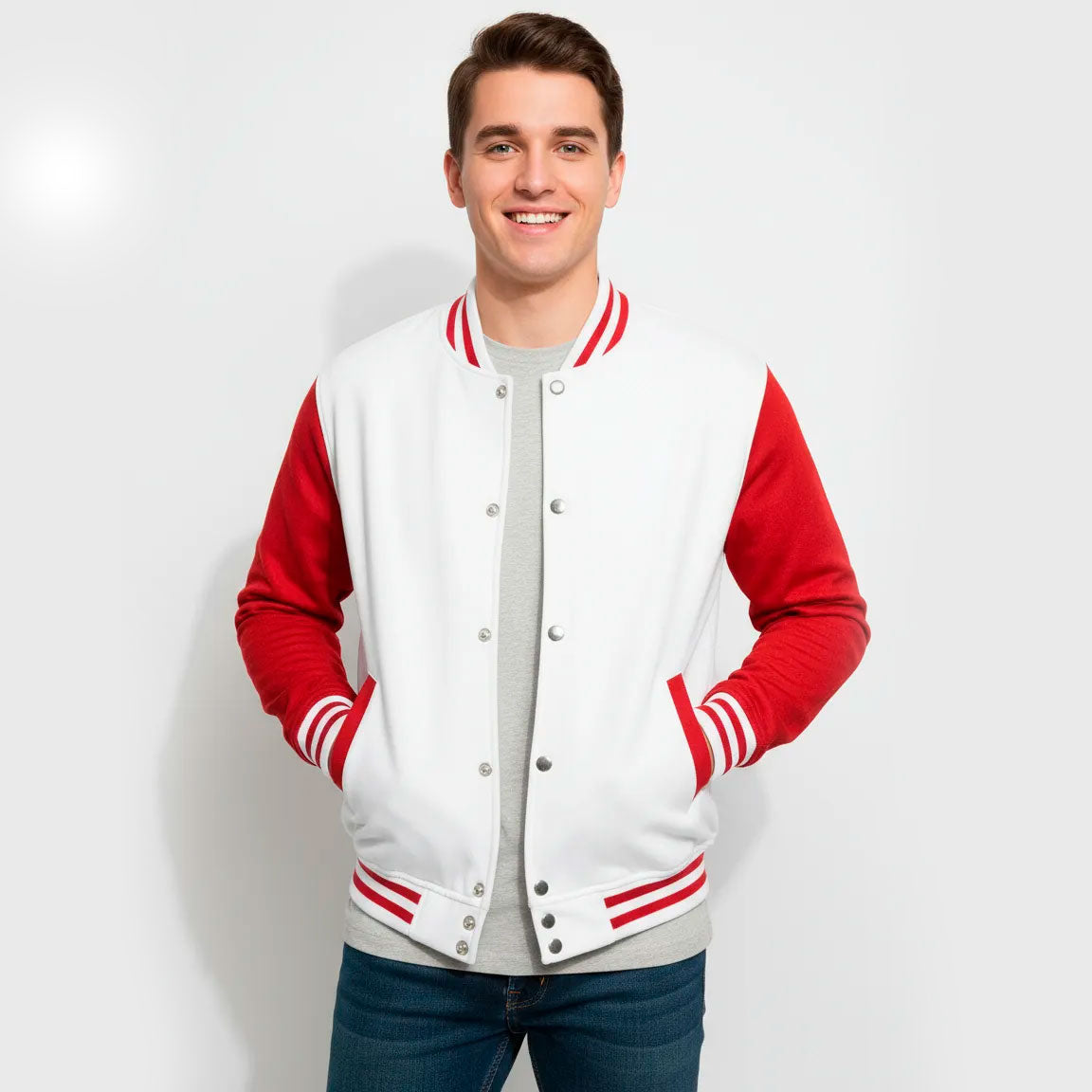 Chamarra Beisbolera Universitaria Blanca #A308