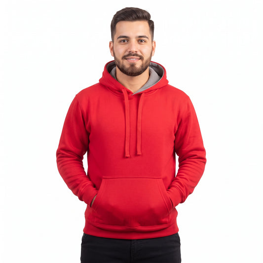 Sudadera Hombre Hoodie Cerrada Capucha Gorra Rojo #A312
