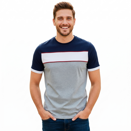 Playera Cuello Redondo Manga Corta Con Franja #A054
