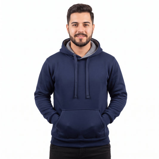 Sudadera Hombre Hoodie Cerrada Capucha Gorra Marino #A312