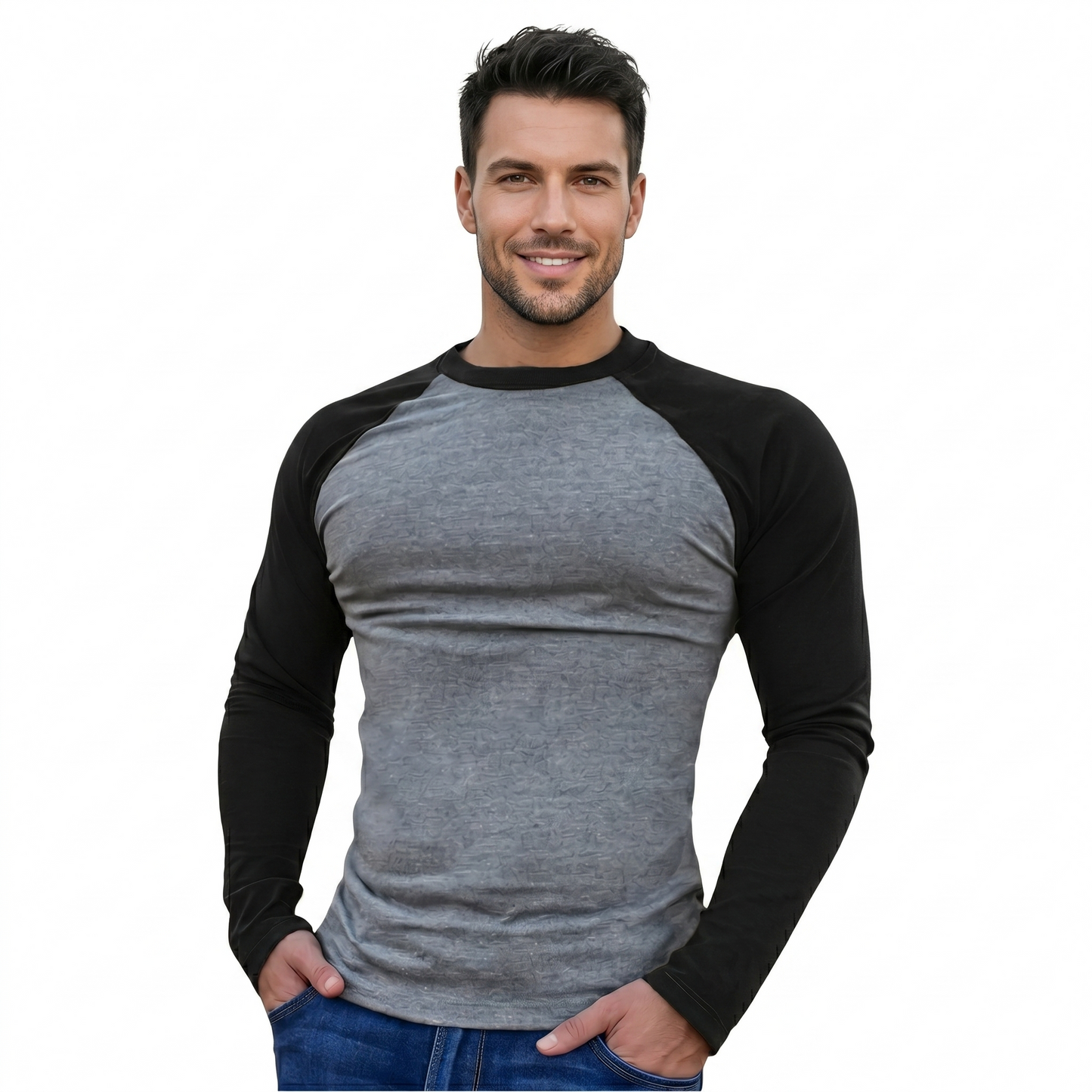 Playera Manga Ranglan Manga Larga Lisa – Torso Gris Medio #A023