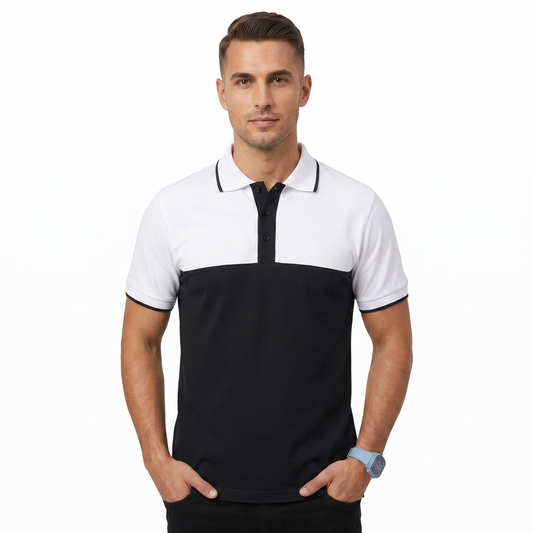 Playera Tipo Polo Combinada Manga Corta Para Caballero #A125