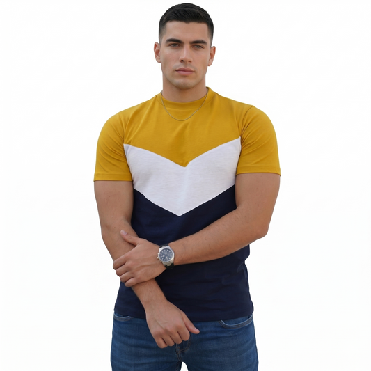 Playera Cuello Redondo Manga Corta Combinada A 3 Colores #A053