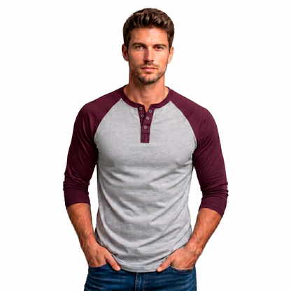 Playera Manga Ranglan Manga 3/4 Con Broches – Torso Gris Jaspe #A007