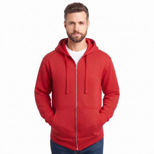 Sudadera Hombre Hoodie Con Cierre Capucha Gorra Rojo #A311