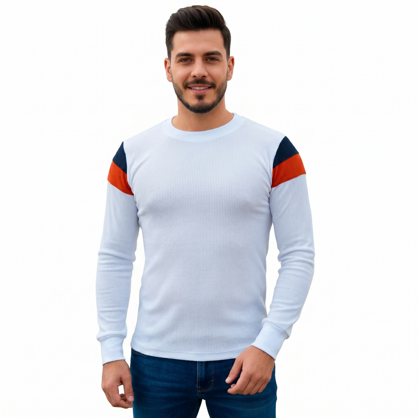 Playera Waffle Manga Larga Diseño En Hombros #A048