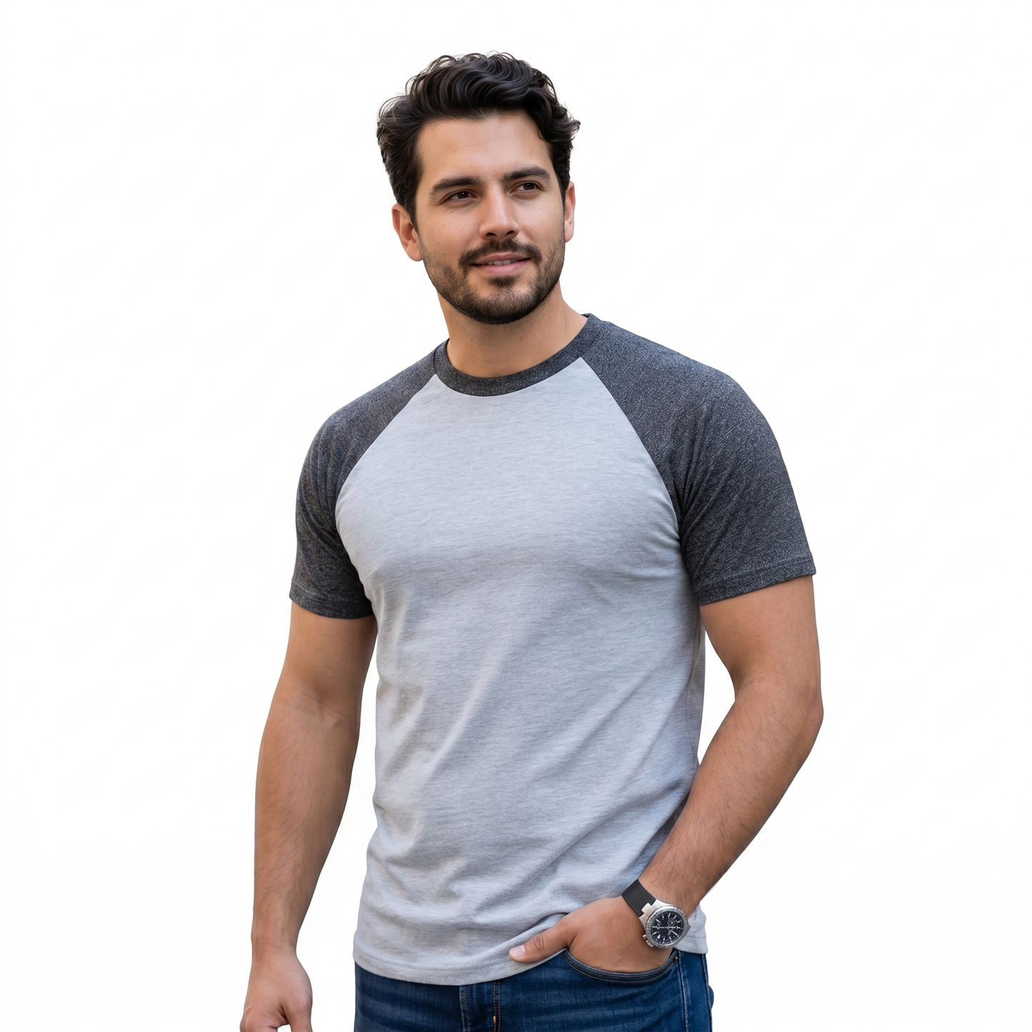 Playera De Hombre Manga Corta Combinada Manga Ranglan #A006