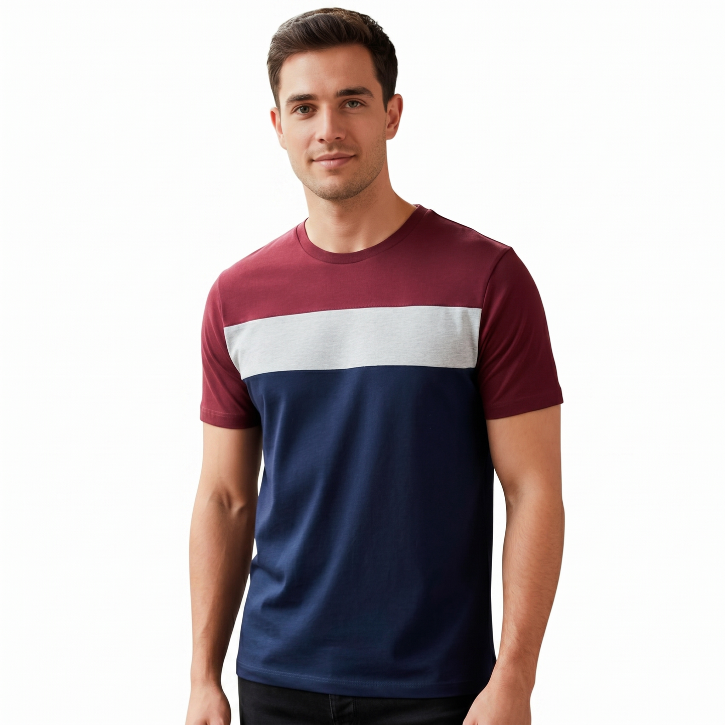 Playera Cuello Redondo Manga Corta Con Franja #A063