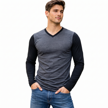 Playera Cuello V Manga Larga #A079