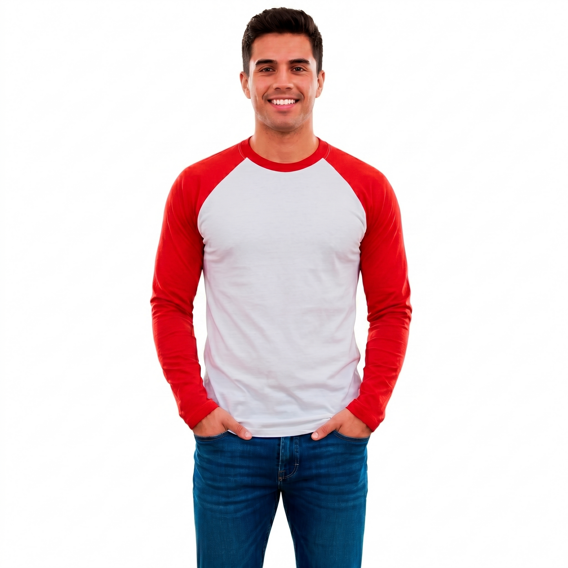 Playera Manga Ranglan Manga Larga Lisa – Torso Blanco #A023