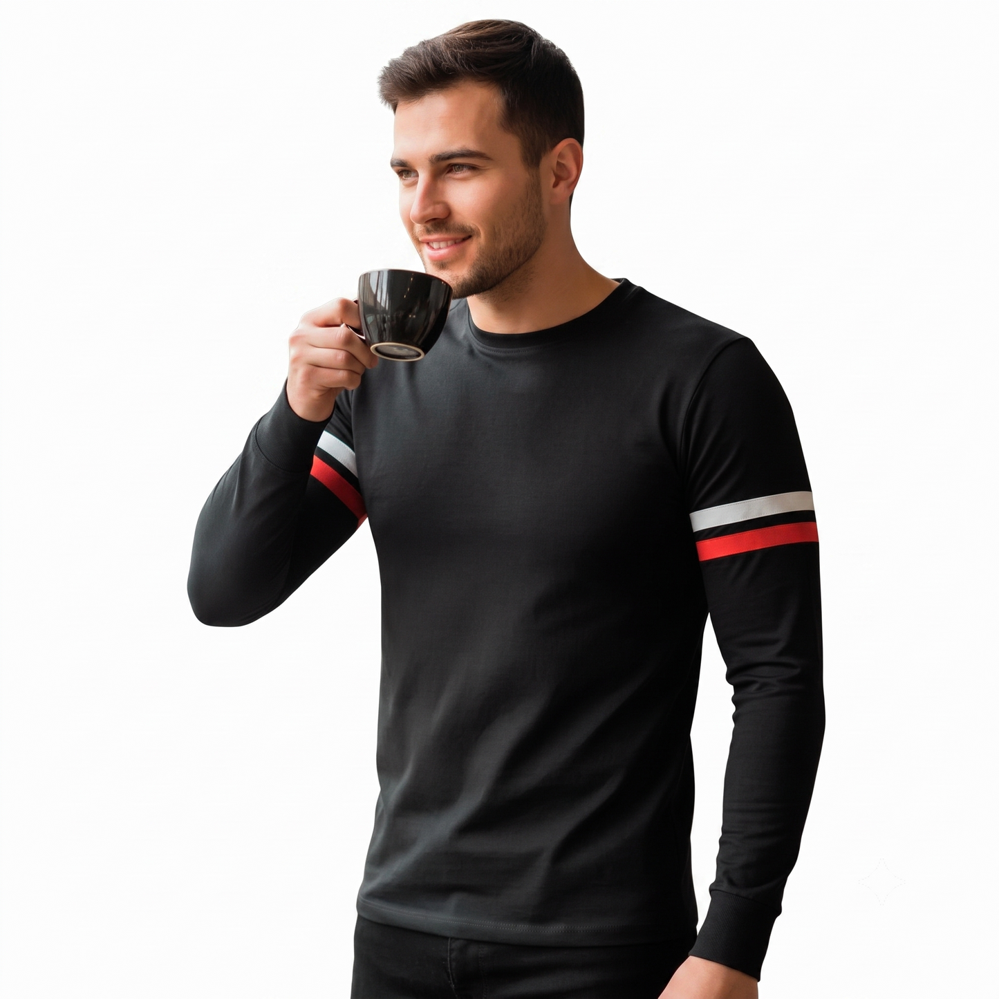 Playera Cuello Redondo Manga Larga Con Lineas #A130