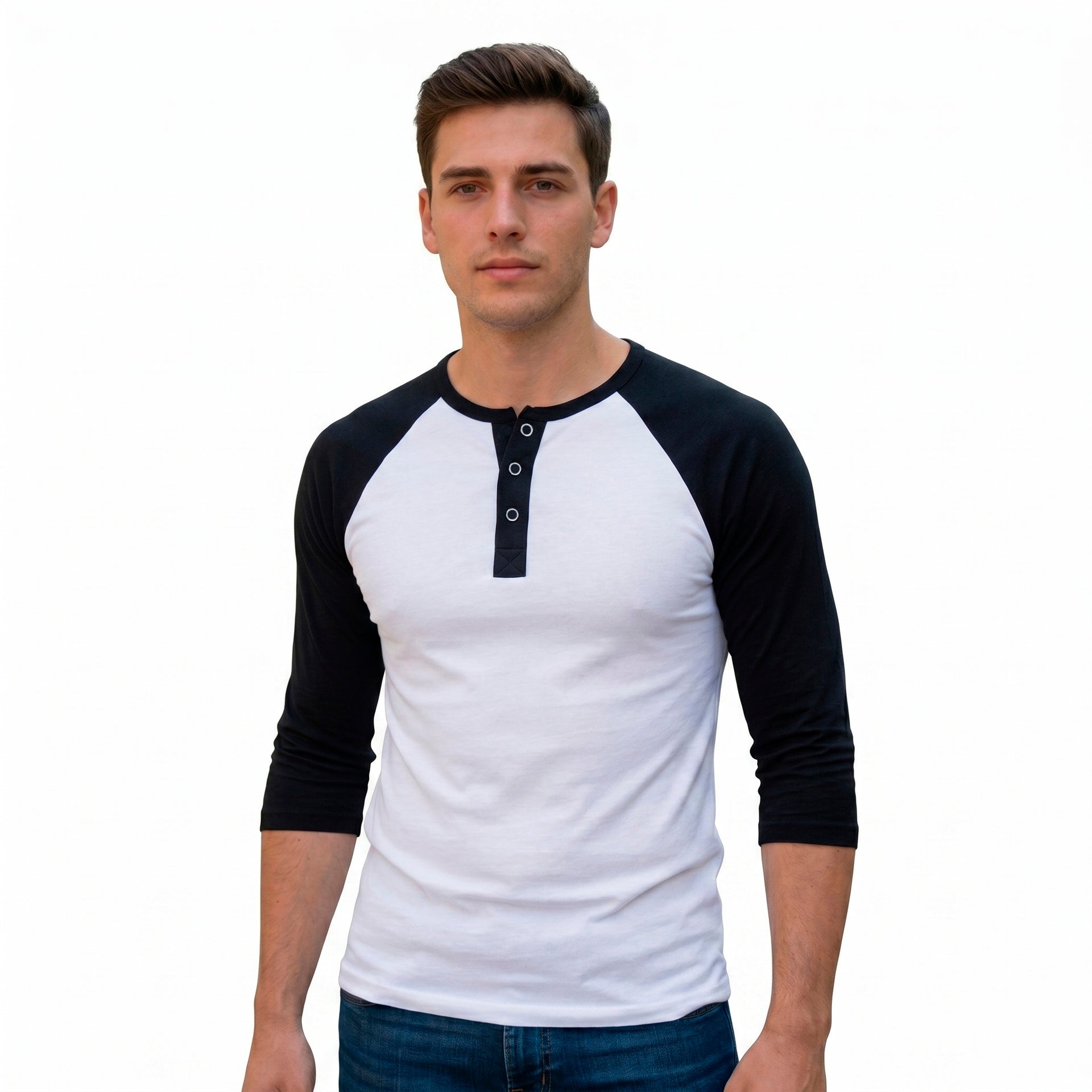 Playera Manga Ranglan Manga 3/4 Con Broches – Torso Blanco #A007