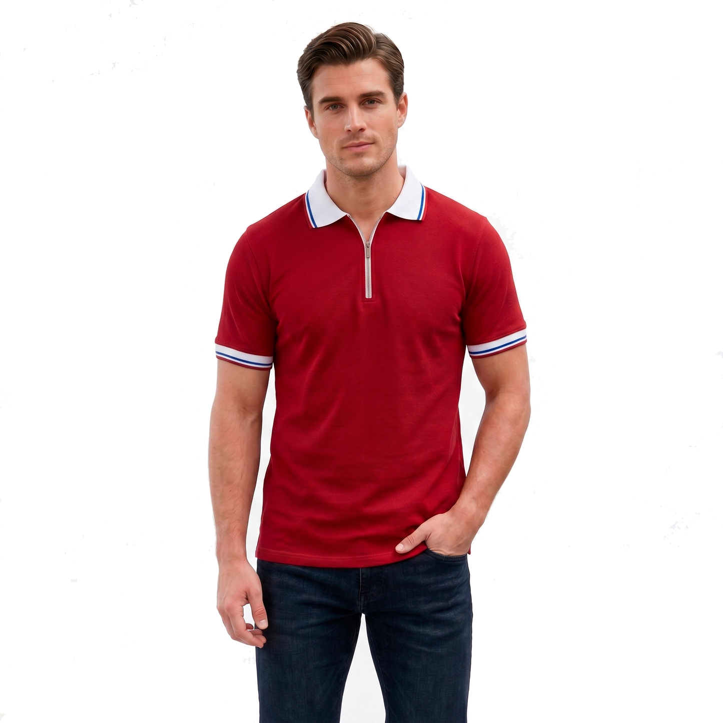 Playera Con Cierre Tipo Polo Caballero Karhim #A129