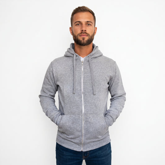 Sudadera Hombre Hoodie Con Cierre Capucha Gorra Gris Jaspe #A311