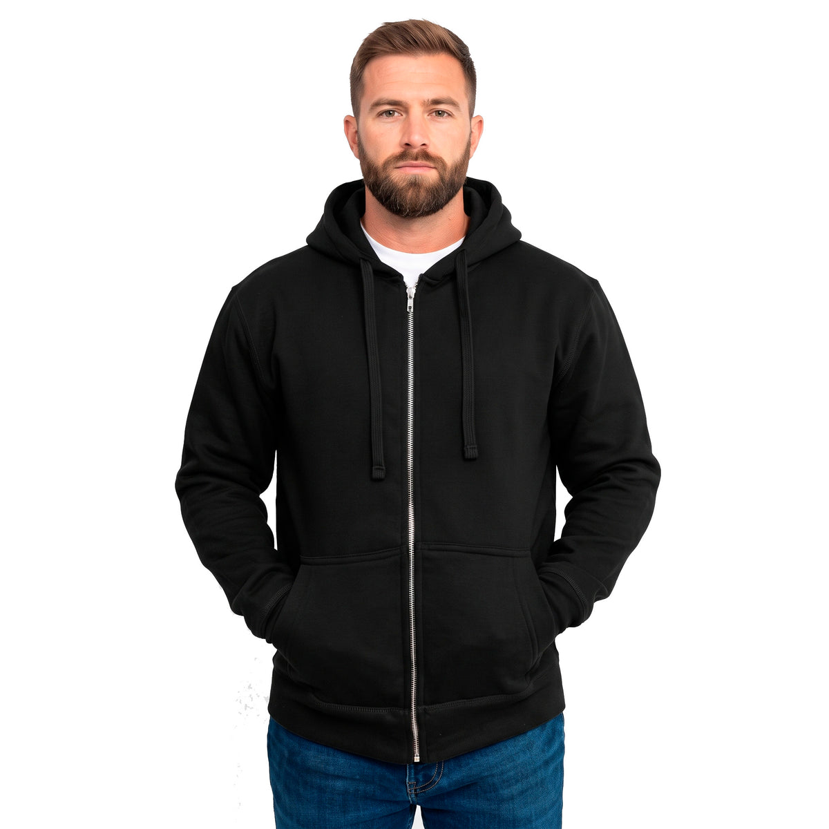 Sudadera Hombre Hoodie Con Cierre Capucha Gorra Negro #A311