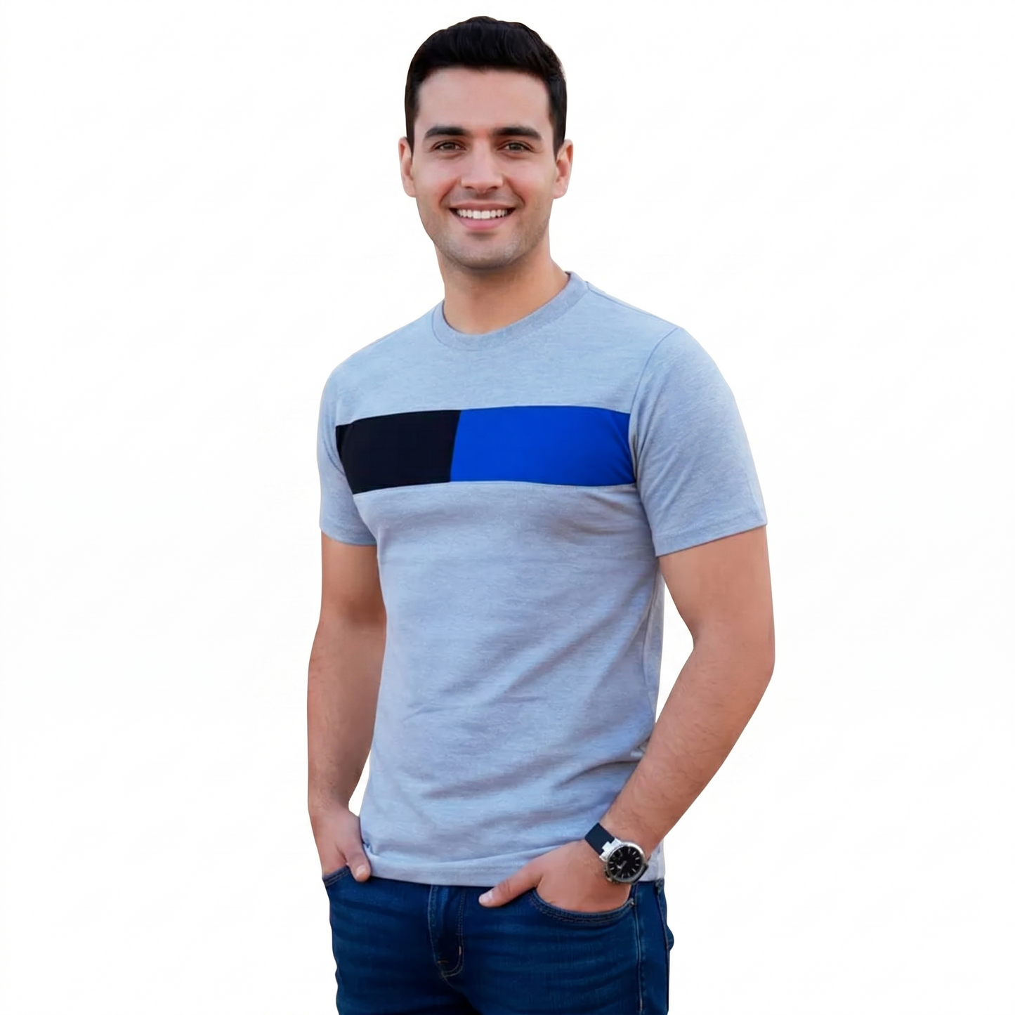 Playera Manga Corta Franja Bicolor Para Caballero #A061