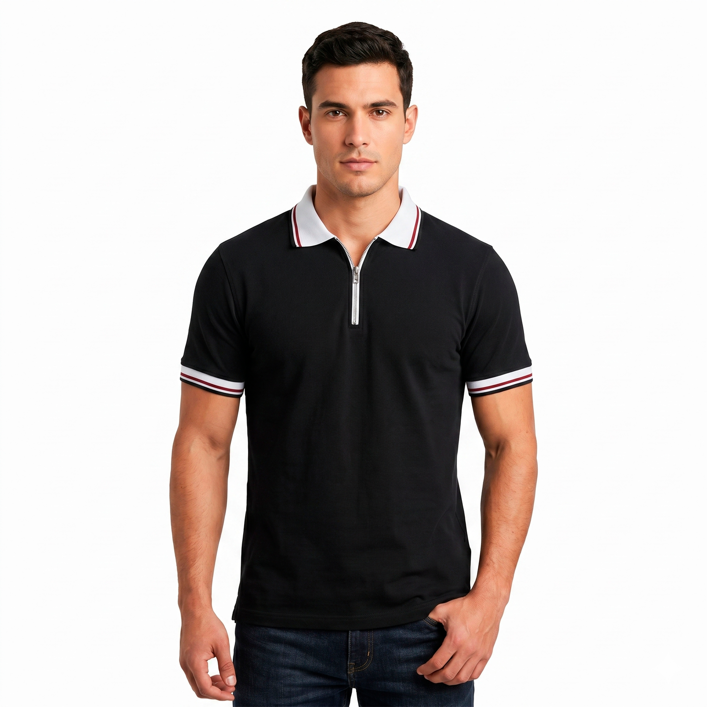 Playera Con Cierre Tipo Polo Caballero Karhim #A129