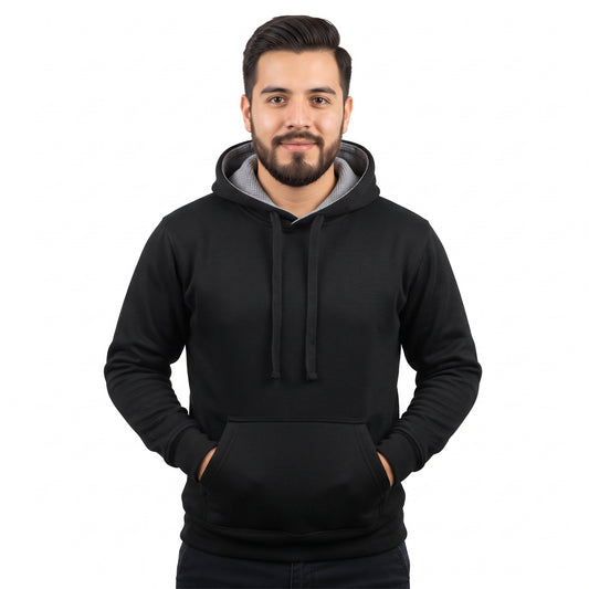 Sudadera Hombre Hoodie Cerrada Capucha Gorra Negra #A312