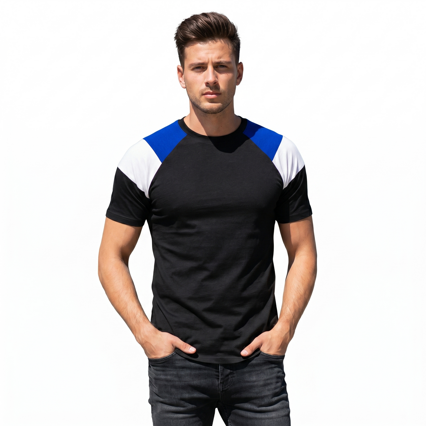 Playera Manga Ranglan Manga Corta Manga Combinada #A077