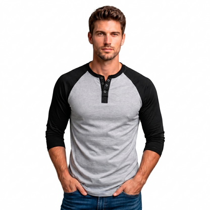 Playera Manga Ranglan Manga 3/4 Con Broches – Torso Gris Jaspe #A007