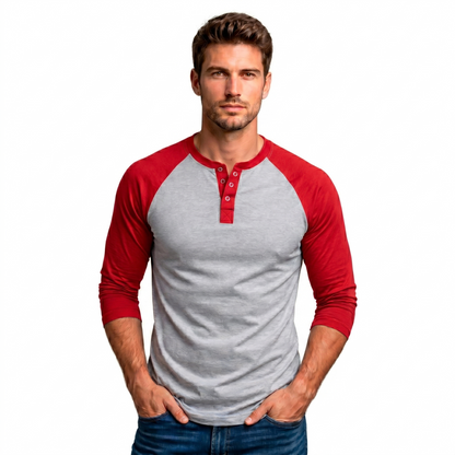 Playera Manga Ranglan Manga 3/4 Con Broches – Torso Gris Jaspe #A007