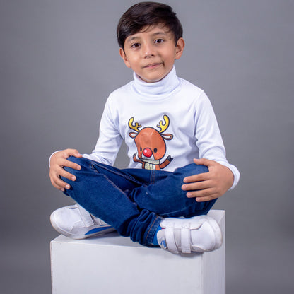 Playera Cuello de Tortuga Estampado Navideño Para  Niño #K001-001