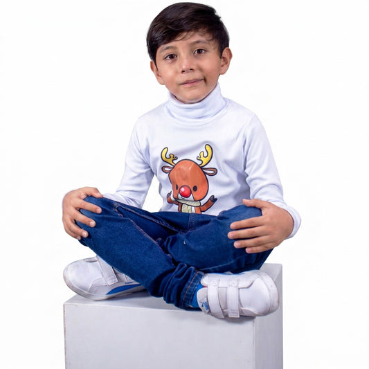Playera Cuello de Tortuga Estampado Navideño Para  Niño #K001-001