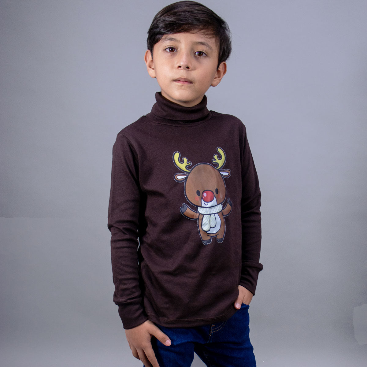 Playera Cuello de Tortuga Estampado Navideño Para  Niño #K001-001