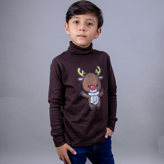 Playera Cuello de Tortuga Estampado Navideño Para  Niño #K001-001