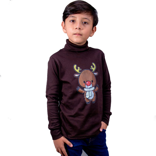 Playera Cuello de Tortuga Estampado Navideño Para  Niño #K001-001