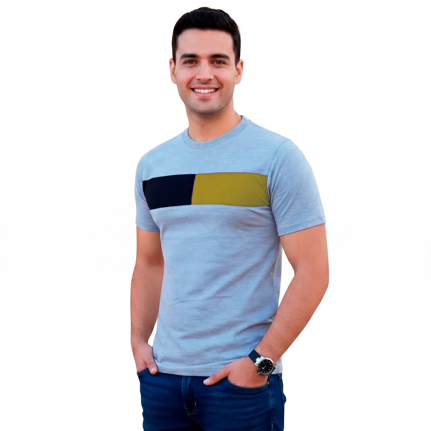 Playera Manga Corta Franja Bicolor Para Caballero #A061