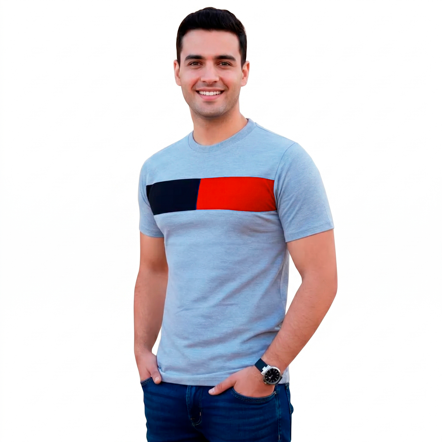 Playera Manga Corta Franja Bicolor Para Caballero #A061