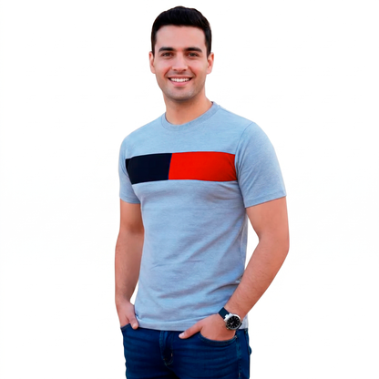 Playera Manga Corta Franja Bicolor Para Caballero #A061