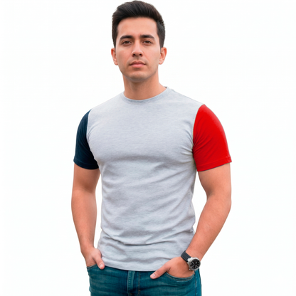 Playera Cuello Redondo Manga Corta Combinada #A045